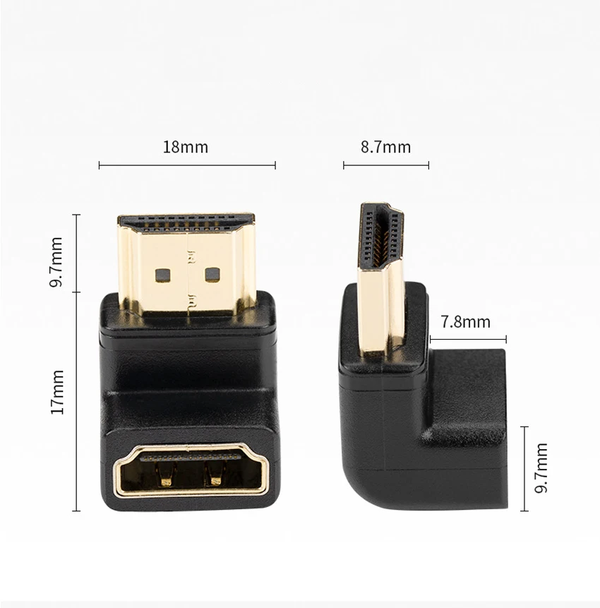 2 pacote 8k hdmi adaptador de extensão, 90 e 270 graus ângulo direito hdmi 2.1 macho para fêmea adaptador extensor