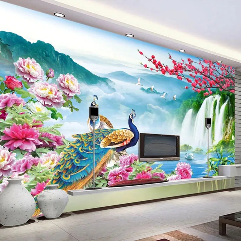 Custom Mural Wallpaper 3D Peacock Landscape Painting Nature Scenery Fresco Living Room TV Sofa Study Classic Background Wall 3 D