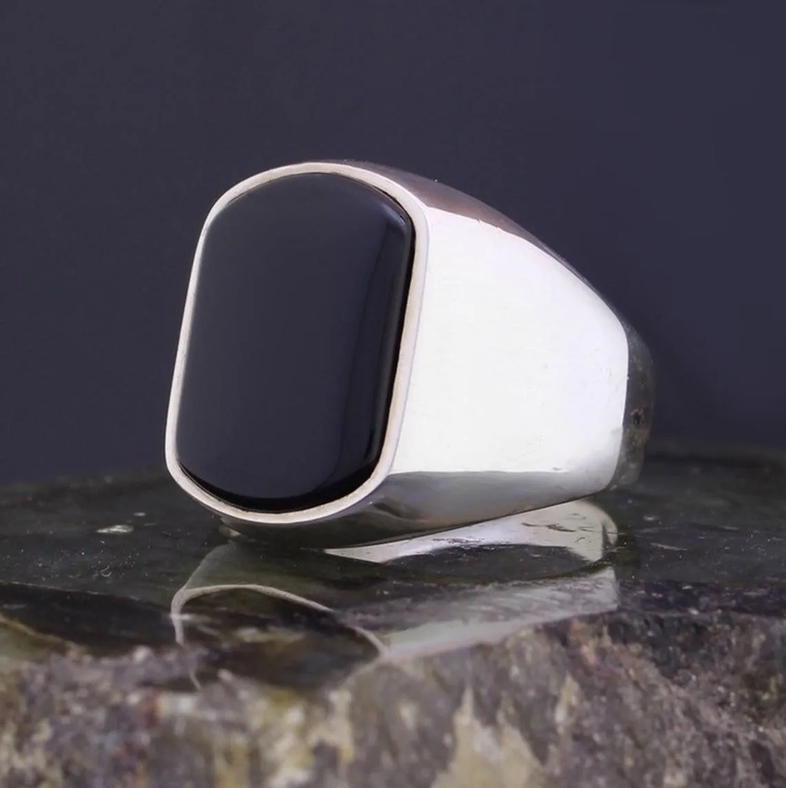 Solid 925 Sterling Silver Gemstone Men's Ring with Onyx Stone Masterwork Special Business Jewelry Accessory For Men Gift Idea