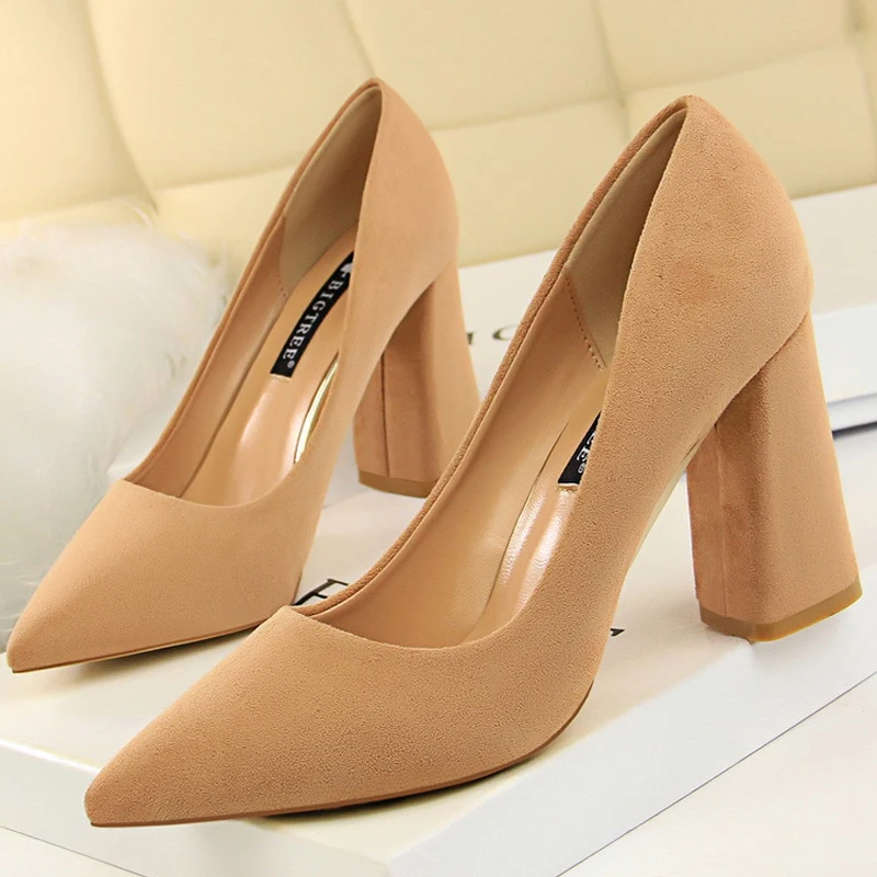 BIGTREE Shoes Thick Heel Woman Pumps Suede Women Heels Office Shoes Pointed Toe High Heels Wedding Shoes Female Heel Shoes