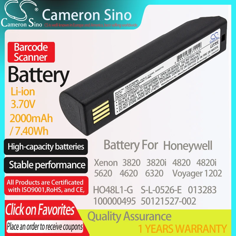 CameronSino Battery for Honeywell Xenon 3820 3820i 4820 4820i BAT-SCN01 fits Keyence 50121527-005 HR-B1 Barcode Scanner battery