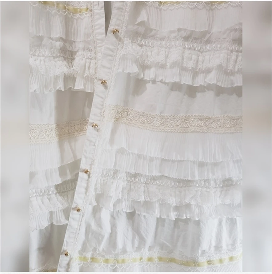 Luxury White Black Pleated Chiffon Folded Sewing Lace Fabric Ribbon Trim Edge For Dress Collar Fringe Applique Guipure Supplies