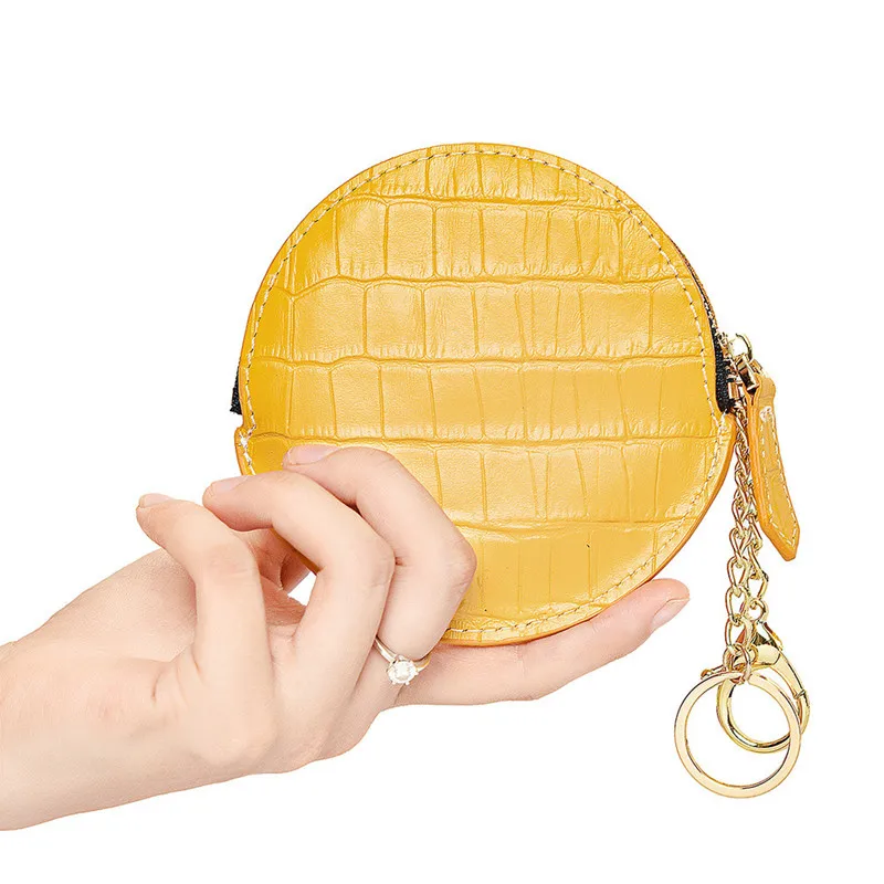 Women's Round Crocodile Pattern Coin Purses Genuine Leather Female Small Wallet Mini Clutch Bag Key Card Holders Children's Bags