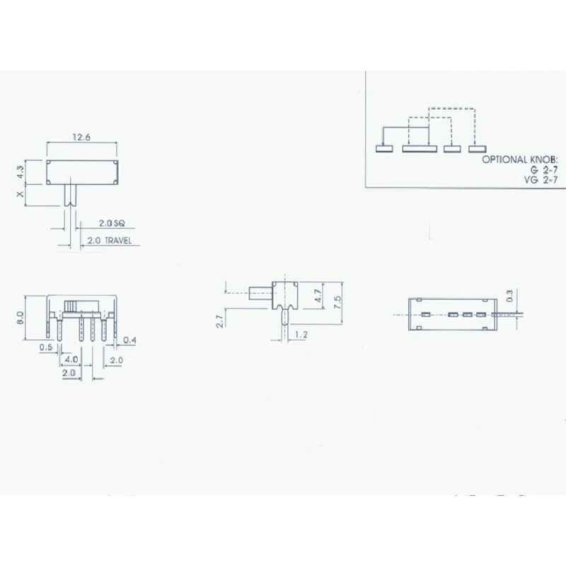 Interruptor lateral de palanca, 10 Uds., SK13D07, Mini Interruptores deslizantes