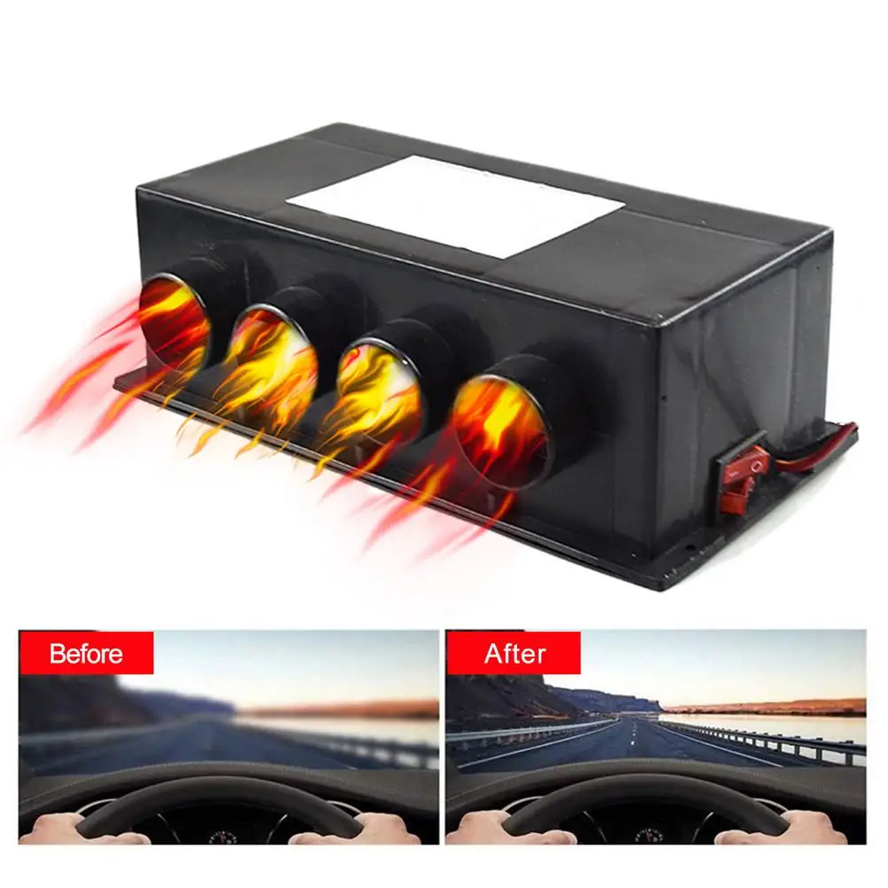 Car Heater 24V 600W Four Hole Car Warm Fan Auto Car Fan Air Heater Instant Heating Parking Heater Windscreen Demister Defroster