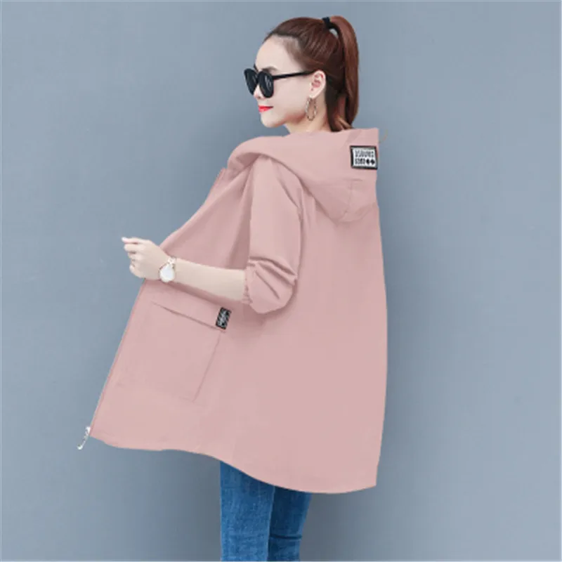 Spring Autumn Thin Windbreaker Korean Large size loose Hooded Coat Casual Female Baseball Uniform Outwear Women Jackets 6XL Y505