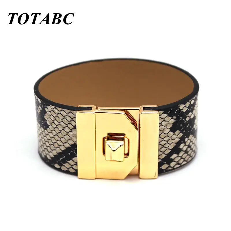 TOTABC Snake Leopard Grain Wide Femme Leather Bracelet Europe Exaggeration Club Joker Women Bracelet Fashion Personality