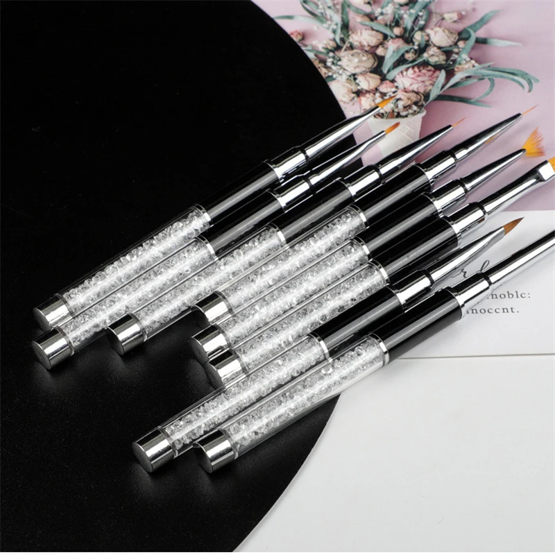 8pcs Nail Art Brush Set:Crystal Handled,for Liner Flower Painting,Daisy Checker Gel Design Manicure Kit in Box NAB024