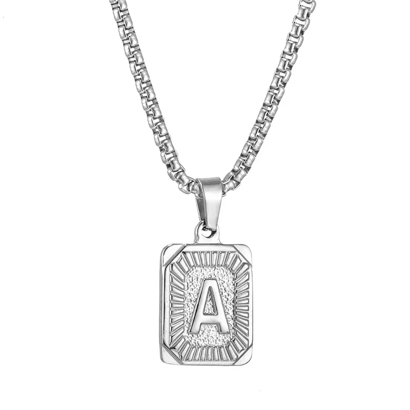 Initial Capital Letter Pendant Letter Name Necklace Woman Man Gold Silver  Square Letter Charm Box Link Chain Couple Jewelry2021