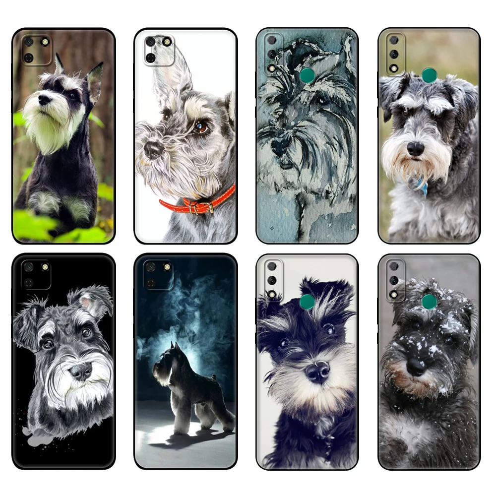 Black tpu Case For Huawei Y9S Y6S Y8S Y5P Y7P Y8P Case For Huawei Y5 lite Prime 2018 Y6 2019 Cover Miniature Schnauzer dog art