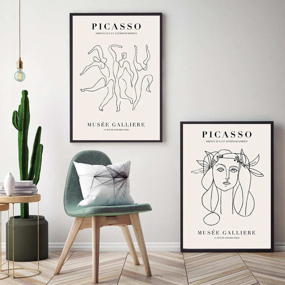 Vintage Picasso Matisse Poster Abstract Line Art Prints Girl Head Flower Body Wall Art Canvas Painting Picture Living Room Decor