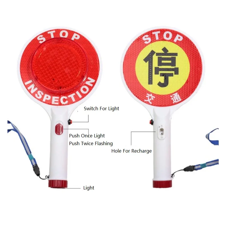 Rechargeable Handheld LED Car Warning Traffic Stop Sign Blocked Road Traffic Light Controller Bottom With Flashlight​