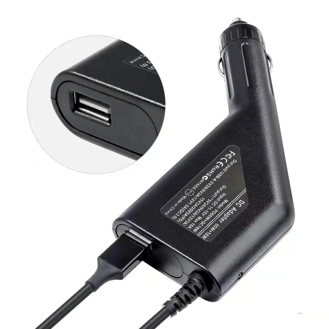 Adattatore di alimentazione per caricabatterie per auto USB tipo C da 65W per Macbook Lenovo Asus Laptop 20V 3.25A adattatore per auto USB C ricarica rapida 3.0 per telefono