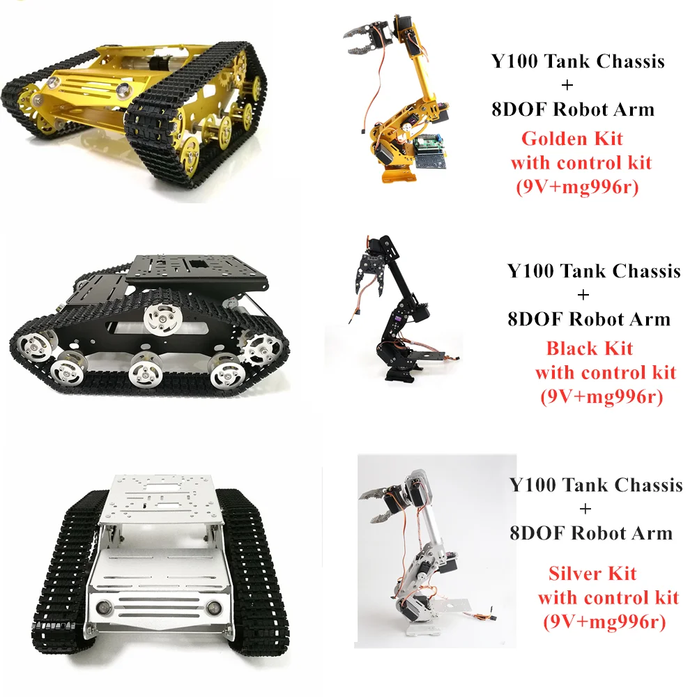 WiFi/Bluetooth/Handle Control Mobile Robot Arm 8DOF Robotic Arm With G6 Gripper And Y100 Metal Tank Chassis for DIY RC Robot Kit