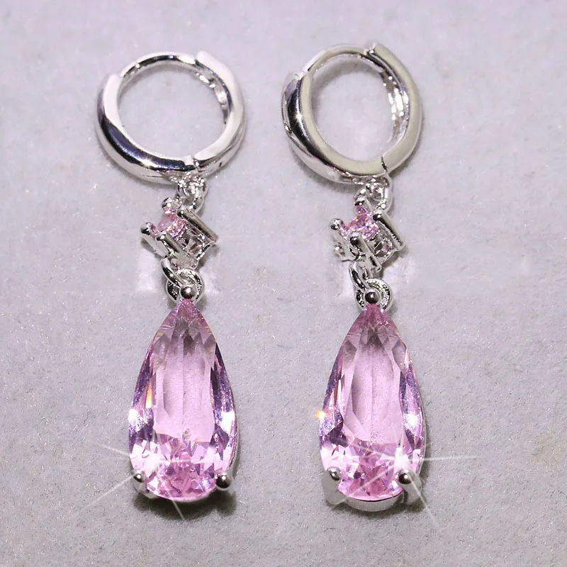 Proste Pendientes 925 srebrna igła Twist AAA Waterdrop wisiorek cyrkon kolczyki dla kobiet Oorbellen Boucle D'oreille Femme