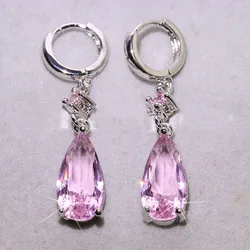 Simple Pendientes 925 Silver Needle Twist AAA Waterdrop Pendant Zircon Earrings For Women Oorbellen Boucle D'oreille Femme