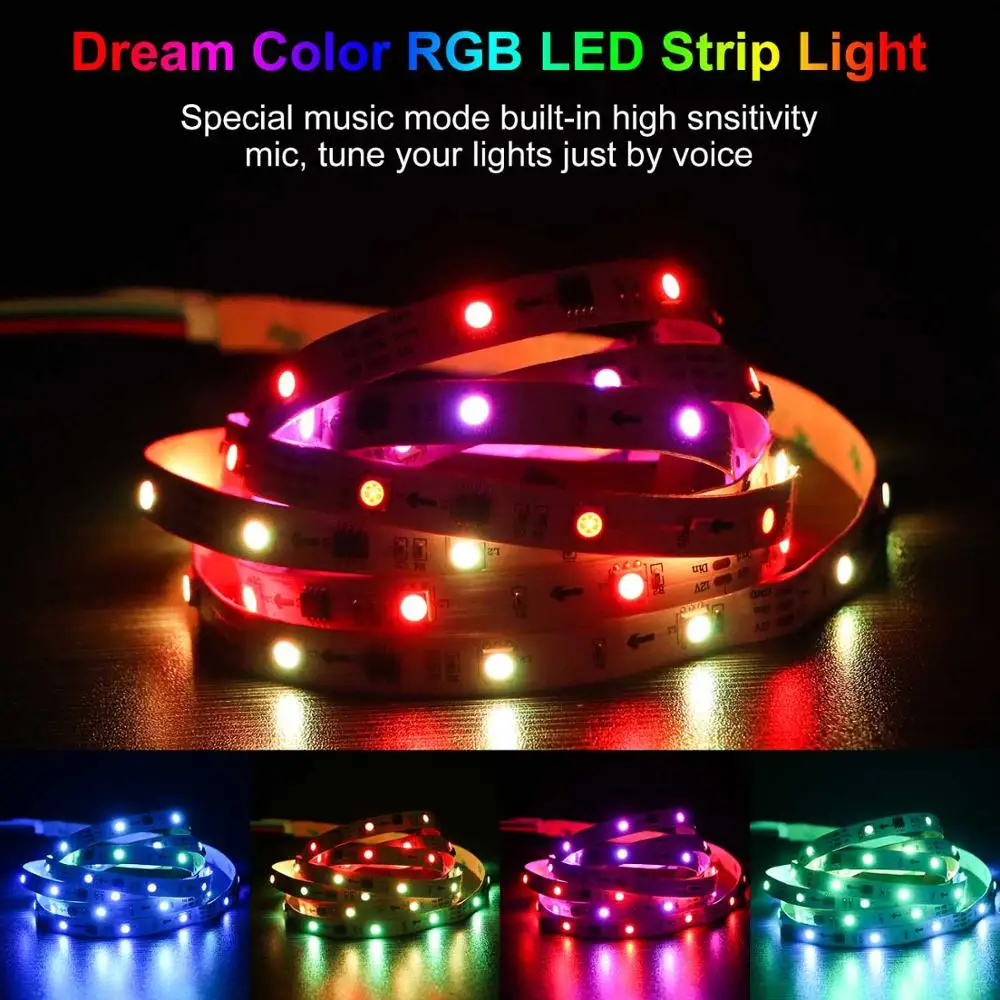 SP106E 9keys Music control LED Strip set Music Sync Dream Color WS2811 RGB SMD5050 Strip Lighting with Remote Power Adapter kit