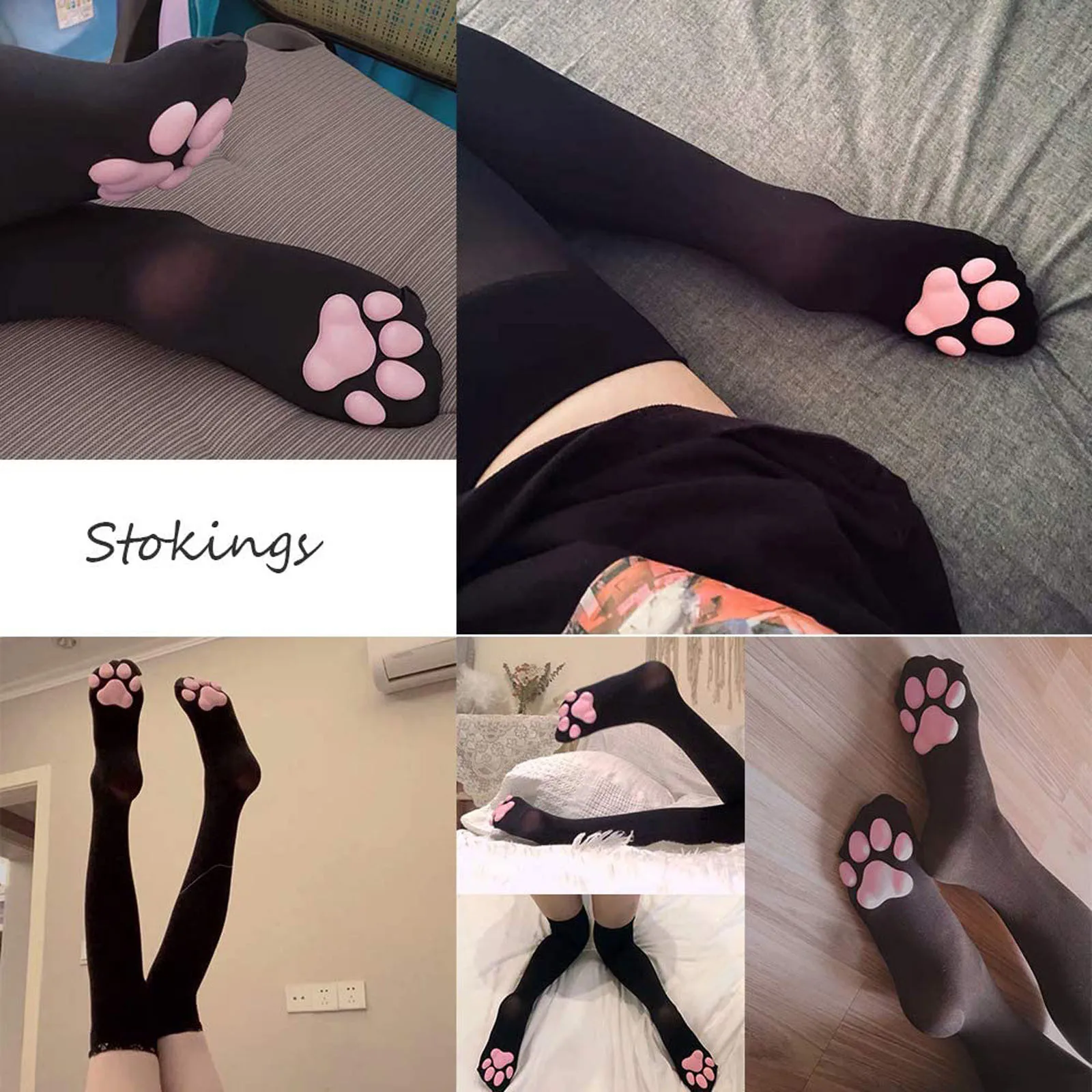 Cat Paw Socks Kawaii 3D Cat Claw Beanies Women Paw Stocking Lolita Cosplay Pawpad Kawaii Stockings Cat-Paw-Pad Thigh High Socks