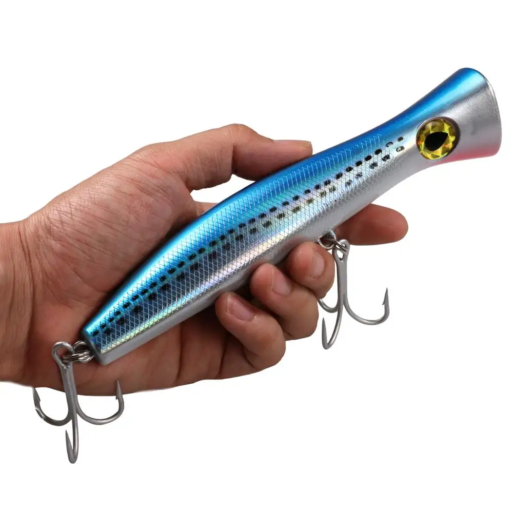 1pcs 120g Popper Fishing Lure Saltwater GT Offshore Big Game Top Water Tuna Lures Popper Floating Lure With VMC Hooks