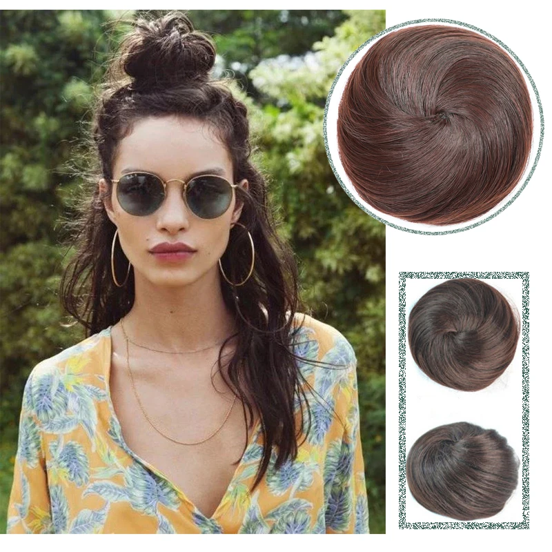 Afro Bun Brown Blonde Hair Chignon Synthetic Donut Roller Hairpieces High Temperature Fiber for Women headwear