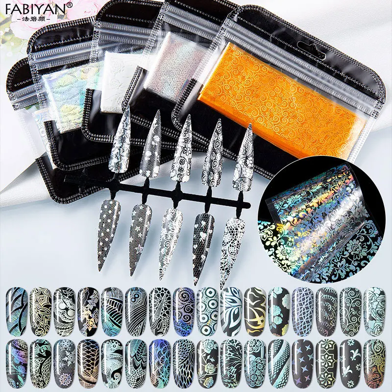 16Pcs/set Holographic Foils Nail Art Glue Adhesive Mixed Style Colorful Transfer Sticker Tips Nail Art Shiny Decorations 20x4cm