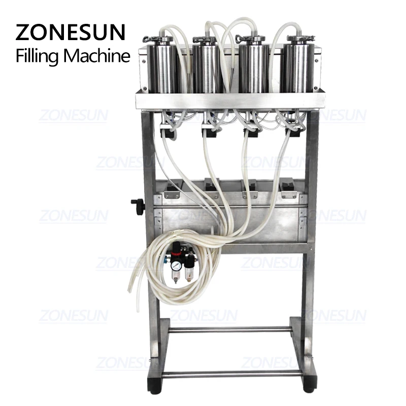 ZONESUN – Machine de remplissage pneumatique pour bouteilles, 4 têtes, sous vide, liquide, parfum, lait, eau, lavage des yeux, cosmétiques, boissons