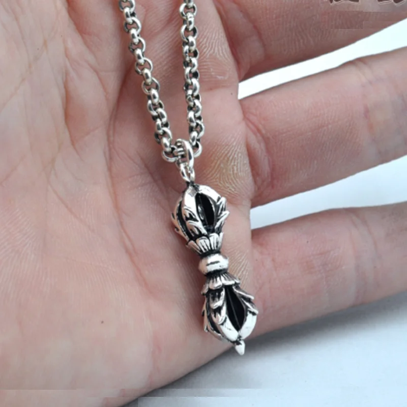 Pure Silver S925 Sterling Silver Small Vajra Buddhist Instruments Unisex Lucky Pendant Fine Jewelry Man Women