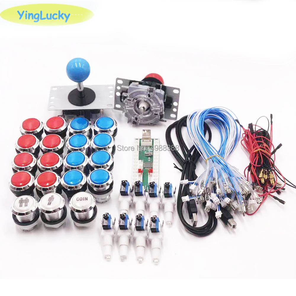 DIY Arcade Joystick Kits with 2 players USB LED encoder 4/8 way Joystick controller LED illuminated push button MAME game