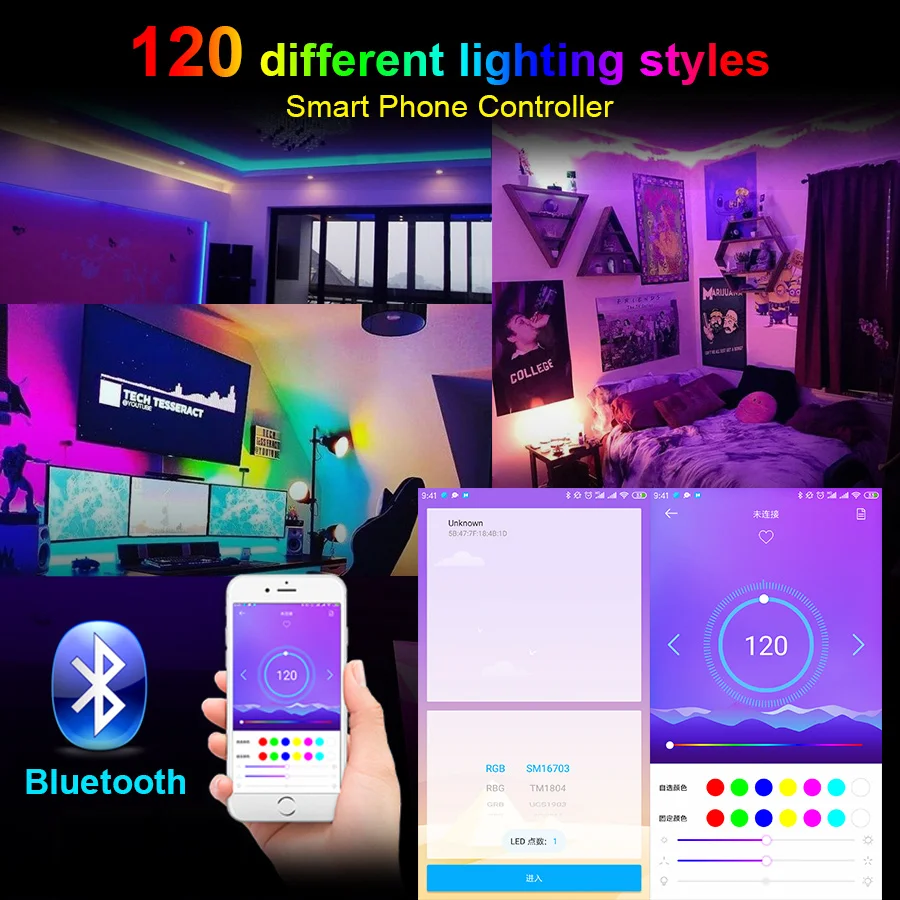 SP110 Bluetooth Controller USB Wire WS2812B Led Strip WS2812 Individually Addressable RGB Pixel Light 30/60/144 Pixel Waterproof