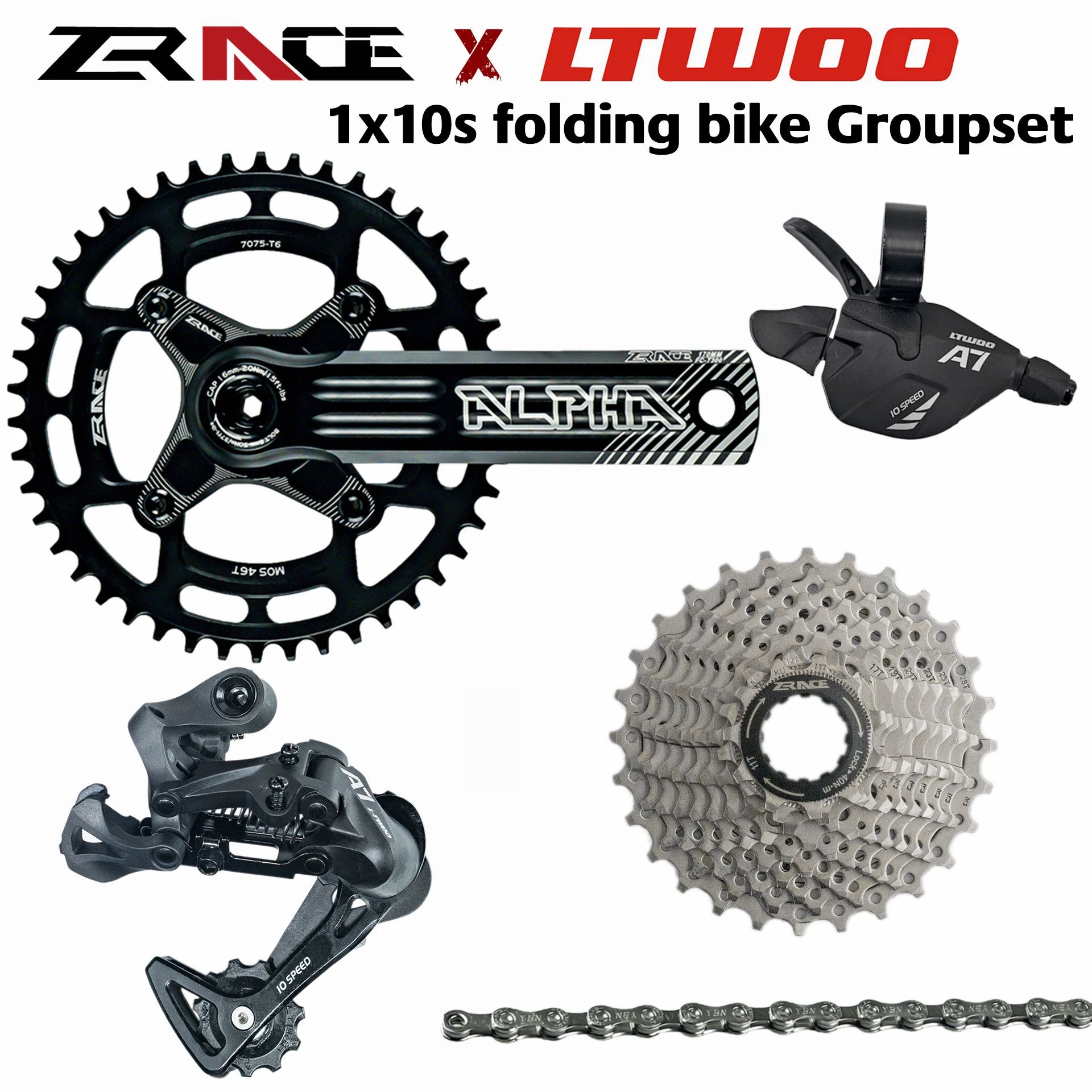 

LTWOO A7 1x10 Speed, 10s Folding Bike Groupset, Shifter+Rear Derailleurs+ZRACE chainset Cassette/Chains,Folding-Bike 16/20 inch