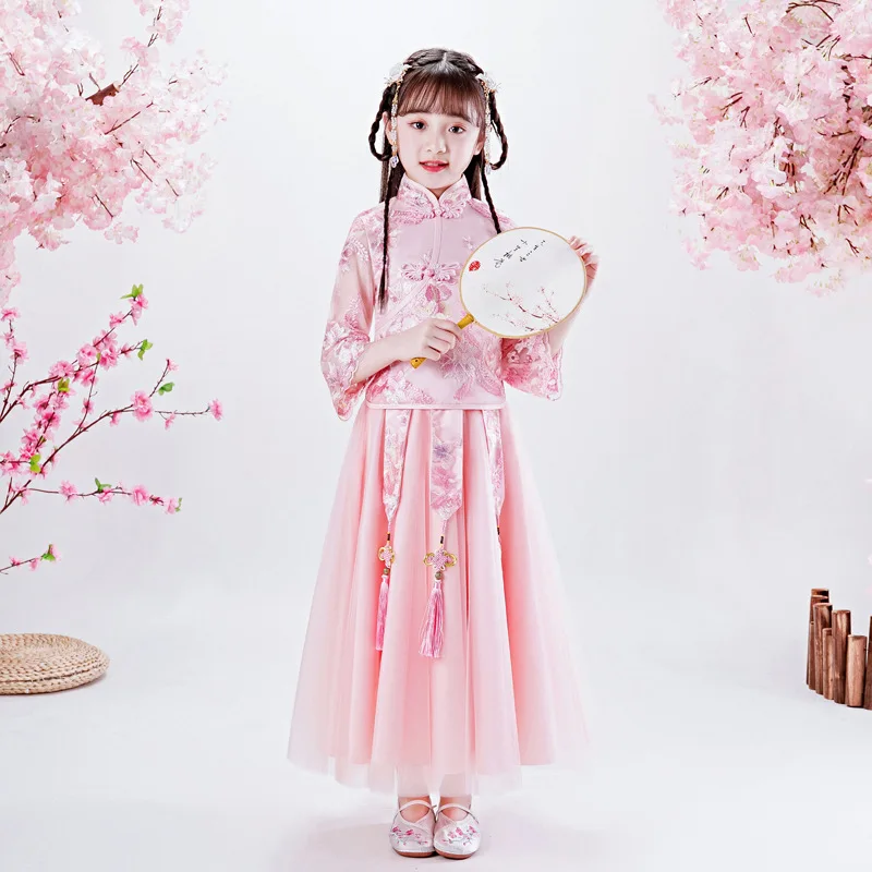 

Children Embroidery Photography Ancient Hanfu Kids Chinese Lovely Traditional Party Dress Girls Perform Costumes Tang Suit