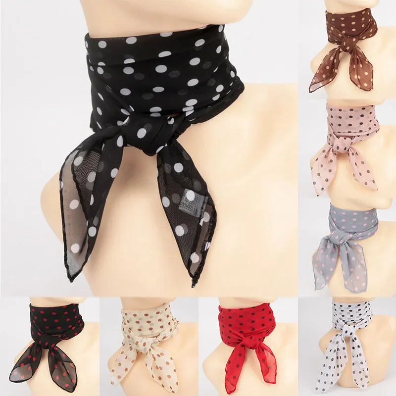 40-65cm Summer Fashion Chiffon polka Dot Scarf Ladies Head Neck square Scarf Shawls Female HAir Ties Bands Neckerchief Shawls