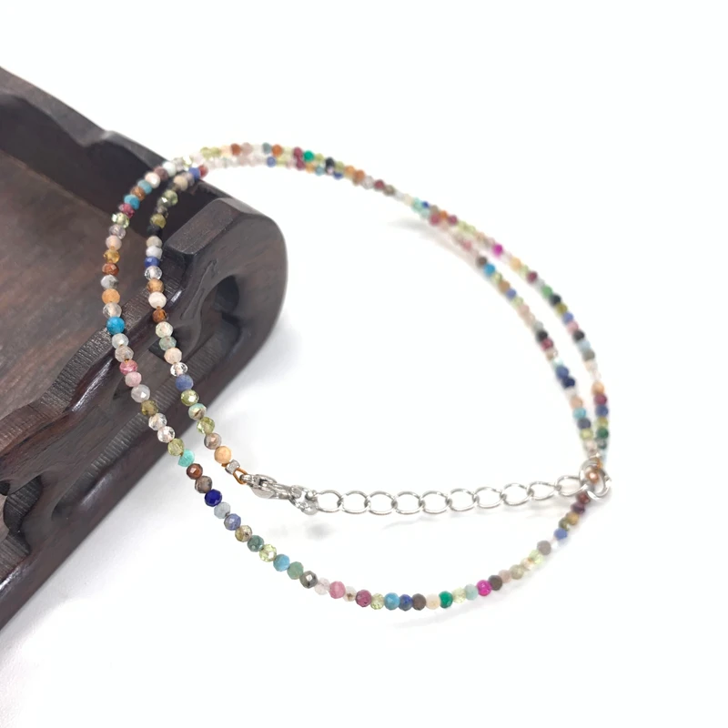 Cute and Simple Lapis Lazuli Crystal Quartz 2mm Mini Beads Pendant Necklace Handmade Nepal Jewelry Girls Choker Necklace