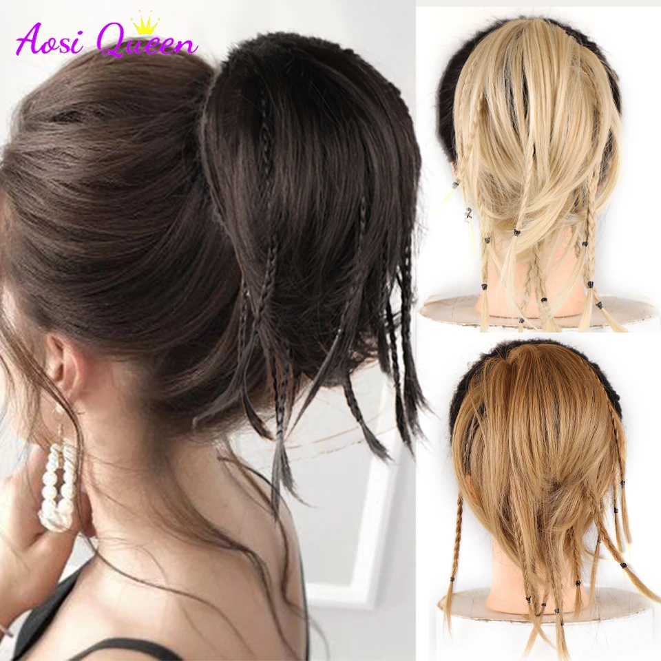 

AOSI Synthetic Messy Braid Chignon Rubber Band Hair Rope Natural Fake Hair Bun Curly Scrunchie Clip In Hair Tails Extensions