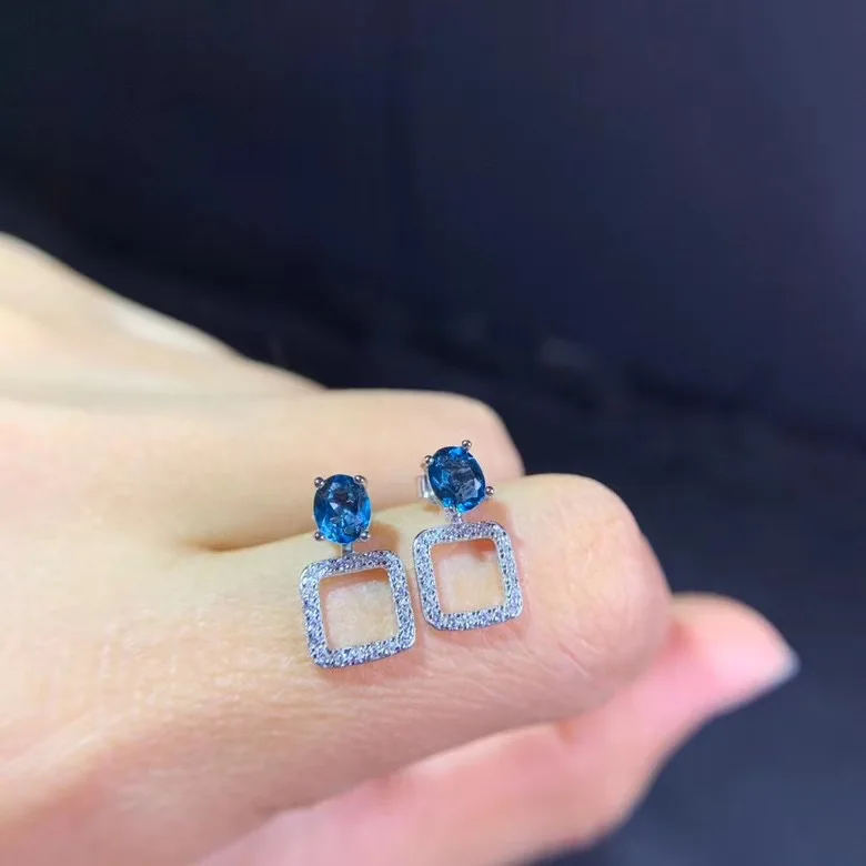 Natural Sapphire Earrings. 925 sterling silver inlay, simple and delicate, recommended by the boss