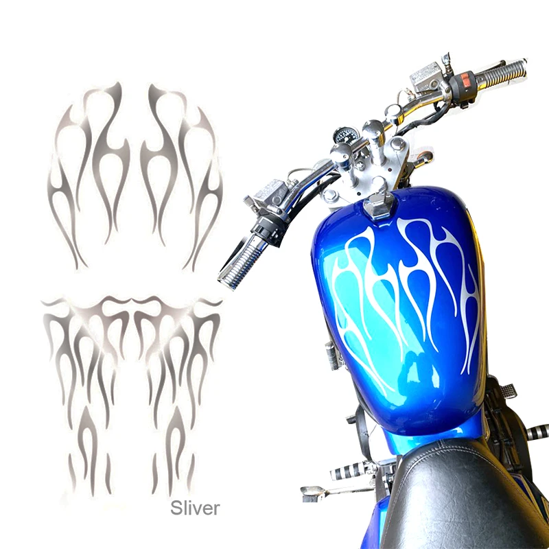 Matte silver Motorcycle Flame Gas Tank Decals Stickers For Honda Shadow VT750 Universal