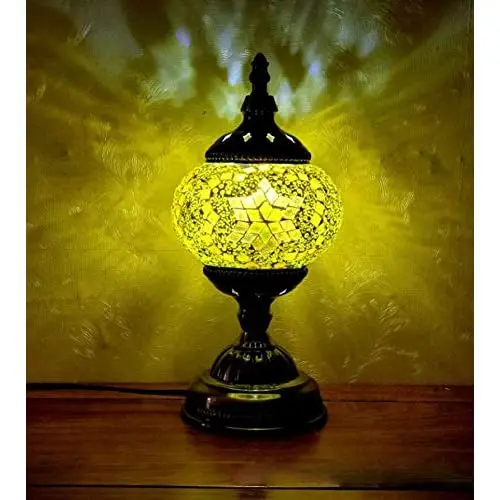 

LaModaHome New E14 Hand-Inlaid Turkish Mosaic Table Lamp,Vintage Art Deco, Handcrafted Lamp, glass Romantic Bed Light with Bronze