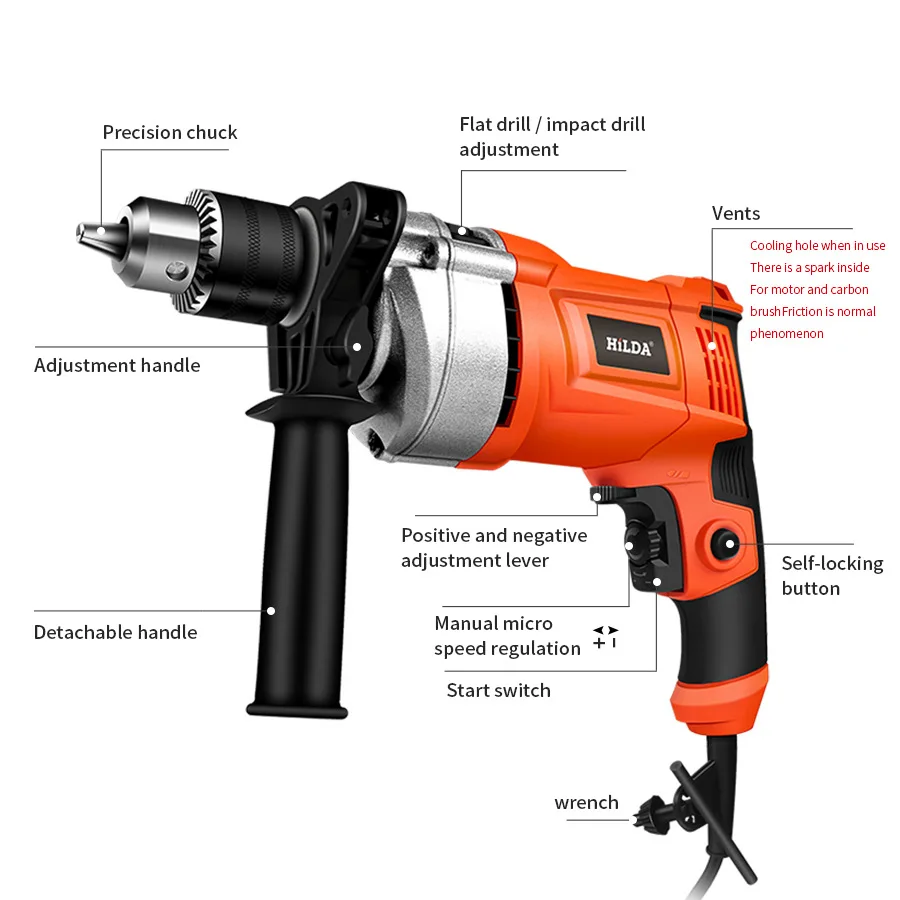 Electric hammer electric tool multi-function impact drill 780W electric drill three-purpose rotary tool