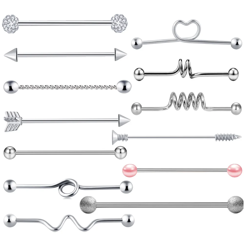13pcs 316L Surgical Steel Industrial Barbell Earrings Heart Arrow for Women Men Helix Conch Cartilage Piercing Jewelry пирсинг