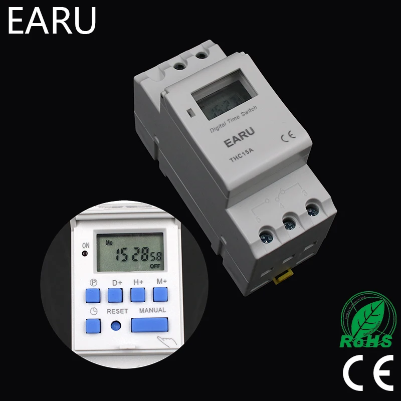 1pc Electronic Weekly 7 Days PROGRAMMABLE Timer THC15A AHC15A Digital Time Timer Switch Relay Din Rail AC DC 12V 24V 110V 220V