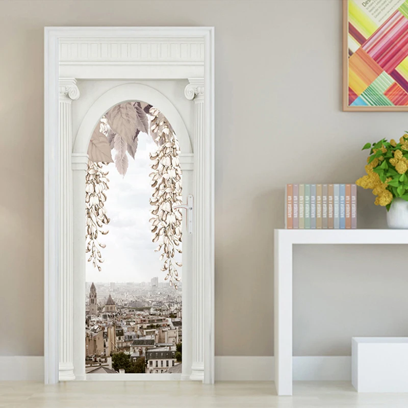 

European Roman Column City Landscape Door Sticker Living Room Bedroom PVC Self-adhesive 3D Photo Mural Wallpaper Waterproof