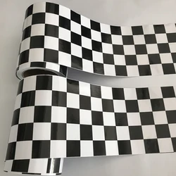 Bandera a cuadros para deportes de carreras, calcomanía de vinilo brillante en blanco y negro de 15x500cm, pegatina para coche de motocicleta, lámina de envoltura, liberación de aire