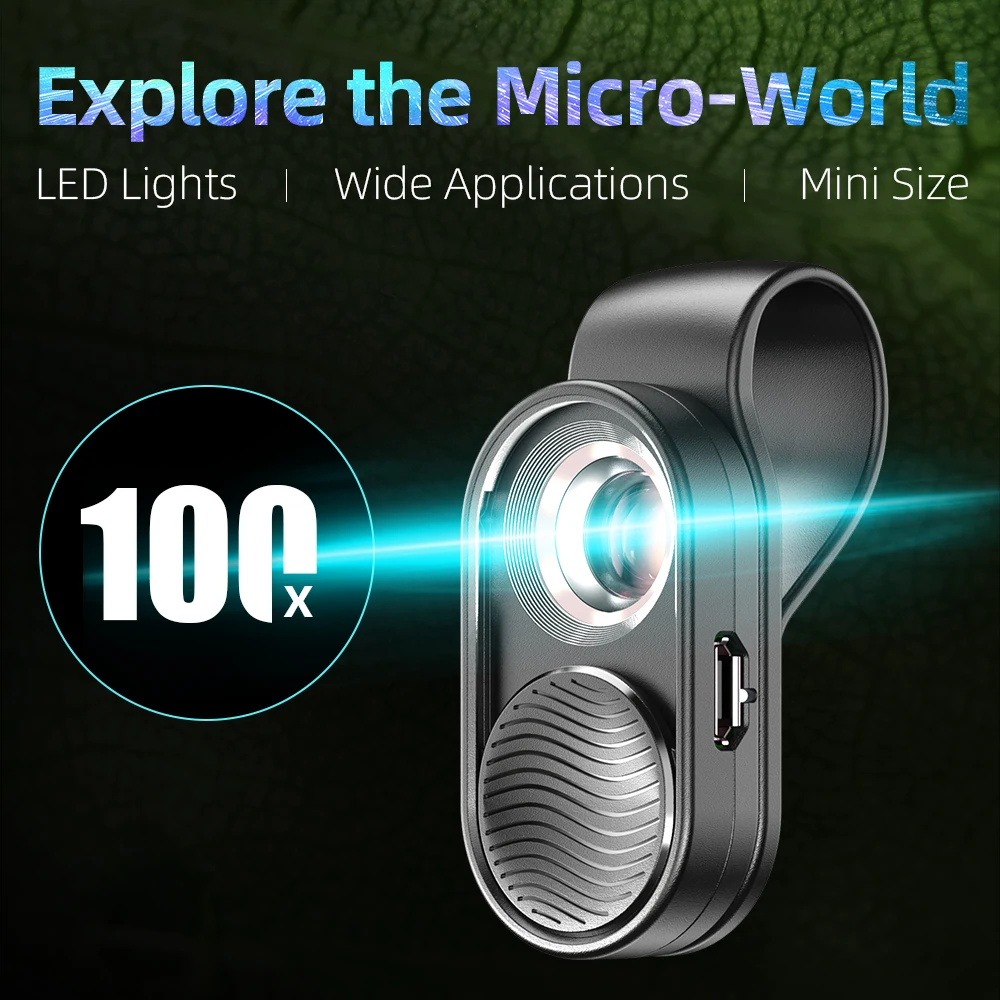 APEXEL 100X Mobile Phone Microscope Micro Lens LED Light Pocket Mini Magnifying Glass Microscopes With Universal Clip For phones