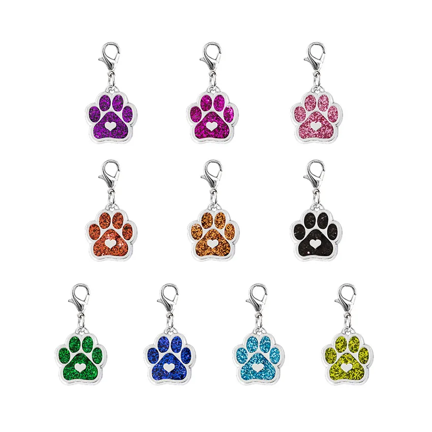 10pcs/Lot Bling Enamel Cat Dog Bear Paw Prints Necklace Pendant Hang Charms Lobster Clasp Keychain Pet Collar Bag DIY Jewelry