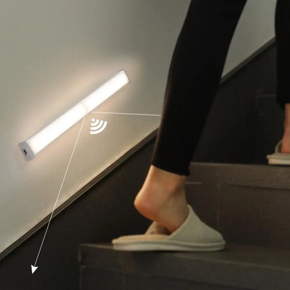 Imagem -05 - Lâmpada de Led Recarregável para Armários Armários e Guarda-roupas Noturnos com Sensor de Movimento Fita Magnética para Escadas e Quarto