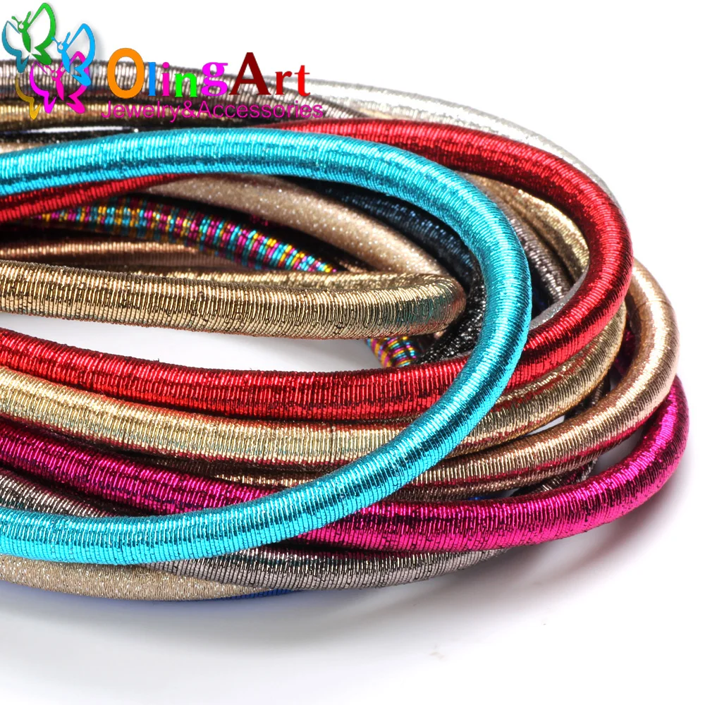 8Mm 46Cm Zachte Rayon Zijde Metalen Kleur Cord Holle Rubber Diy Ketting Armband Sieraden Maken Bevindingen Olingart