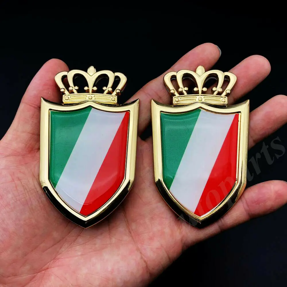 

2x Metal Golden Italy Italian Flag Crown Shield Car Emblem Badge Decal Sticker