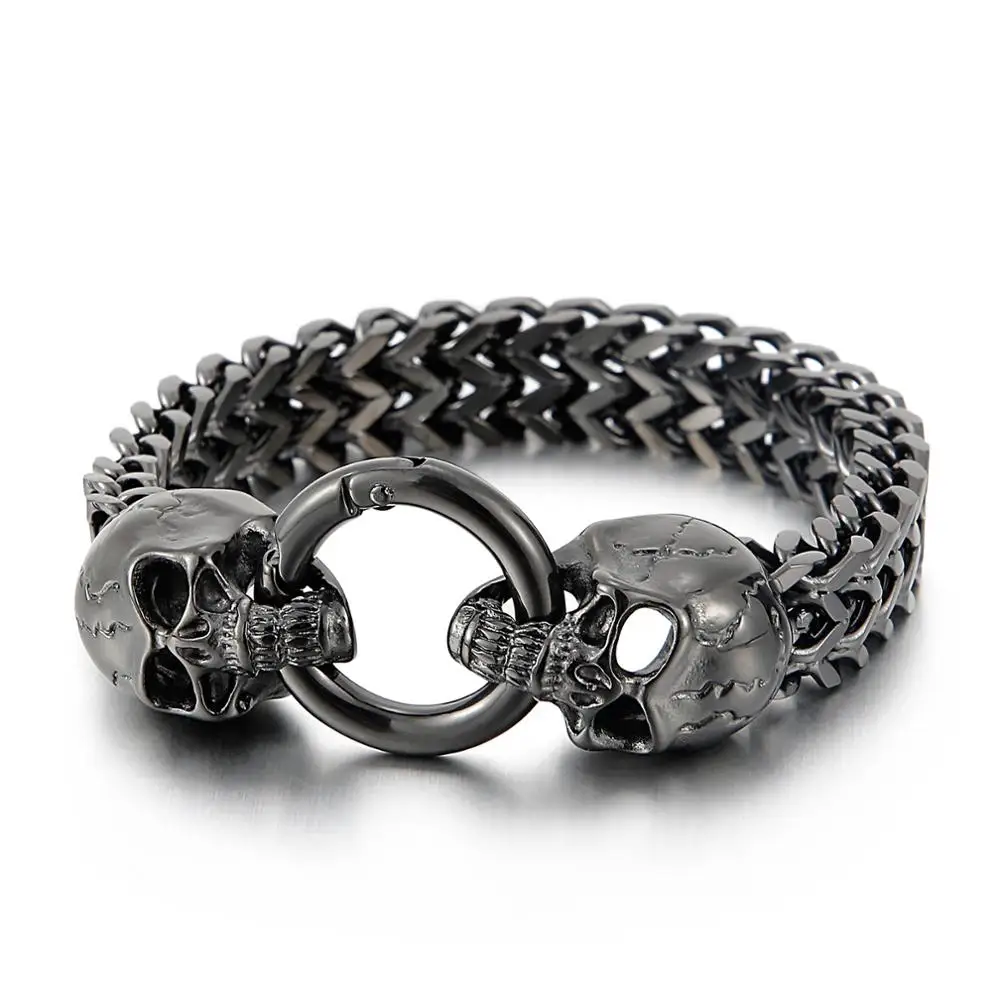 KDecisions-Bracelet à breloques tête de mort en acier inoxydable pour homme, maille brillante, bijou jonc, accessoire vintage, cadeau personnalisé, N Punk