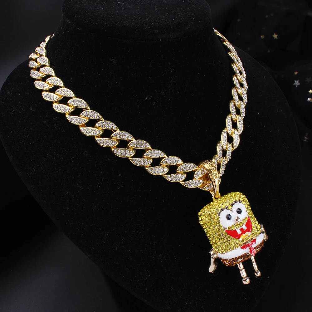 

New Hip Hop Gold Cartoons Pendant & 18" Full Iced Out CZ Miami Cuban Chain & 1 Row 16" Cuban Choker Chain Men Necklace Jewelry