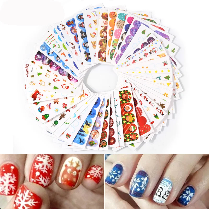 45 Sheets Christmas Nail Stickers Santa Claus Snowflake Jingle Bells Water Transfer Decals Nail Art Xmas New Year Decorations